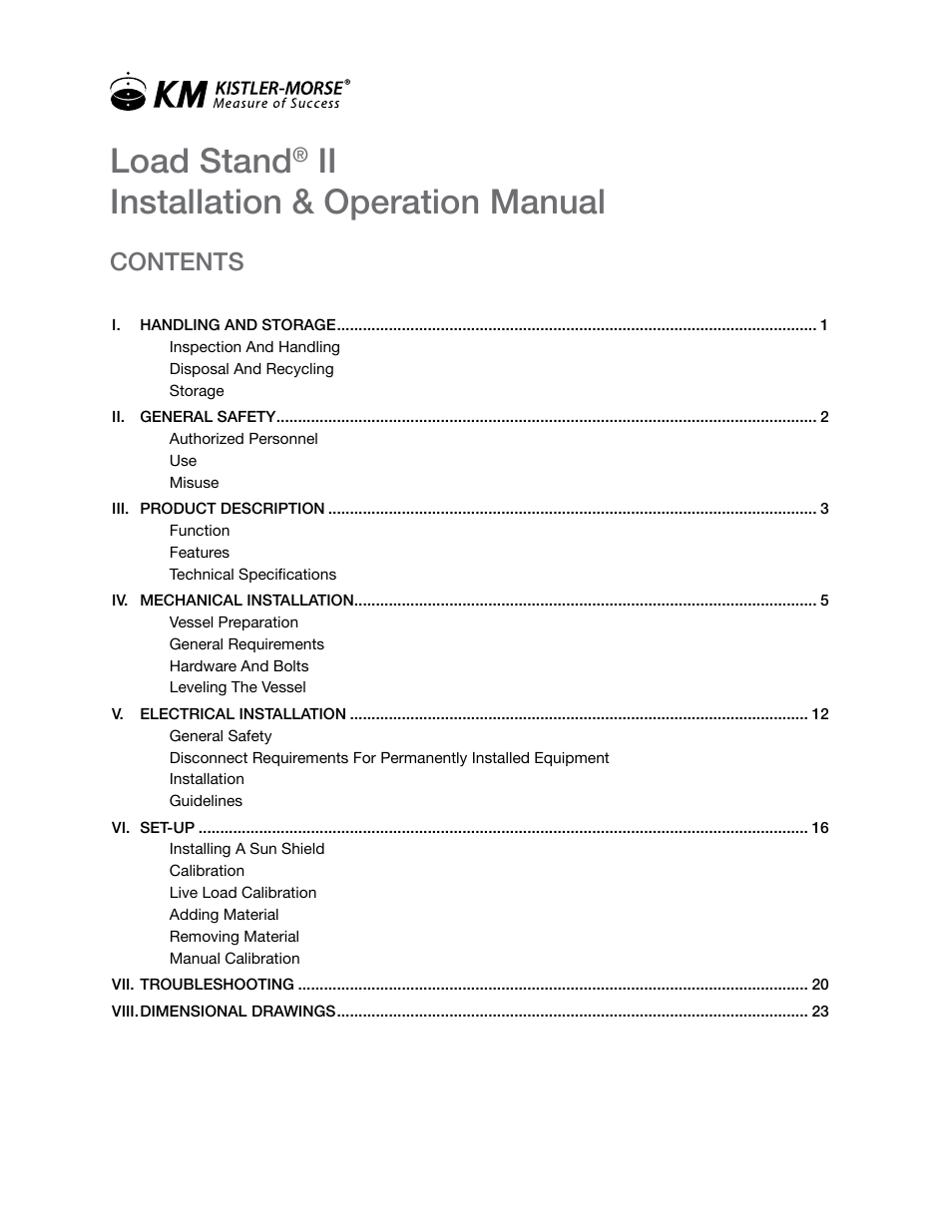 Kistler-Morse KM Load Stand II User Manual | Page 3 / 32