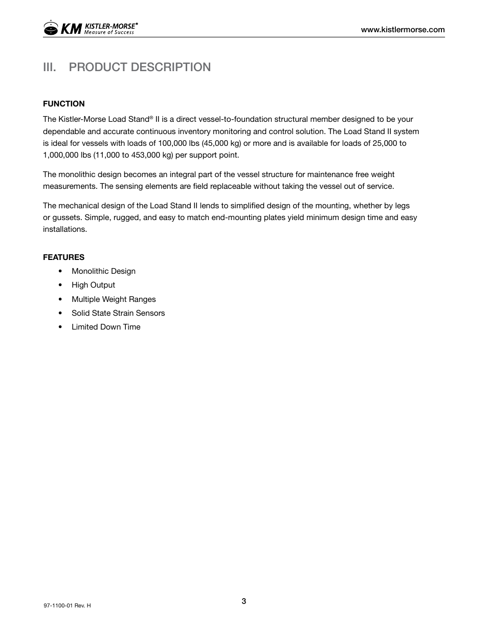 Iii. product description | Kistler-Morse KM Load Stand II User Manual | Page 7 / 32