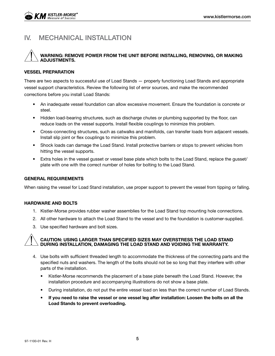 Iv. mechanical installation | Kistler-Morse KM Load Stand II User Manual | Page 9 / 32