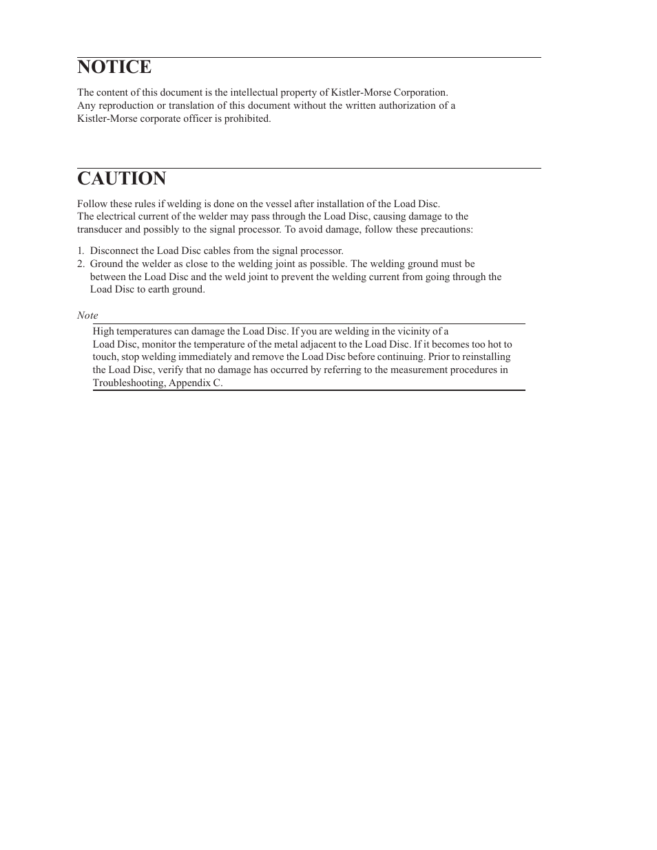 Notice, Caution | Kistler-Morse KM LD3xi Load Cell User Manual | Page 2 / 57