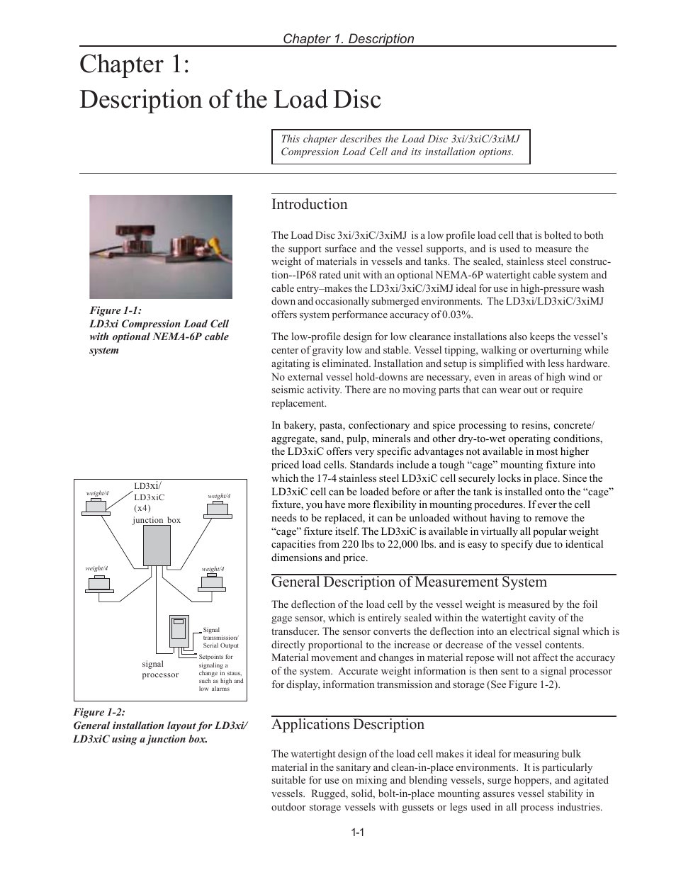 Chapter 1: description of the load disc, Applications description | Kistler-Morse KM LD3xi Load Cell User Manual | Page 7 / 57