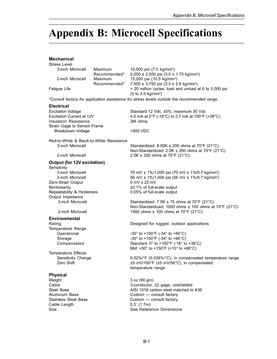 Appendix b: microcell specifications | Kistler-Morse KM L-Cell Bolt-On User Manual | Page 71 / 98