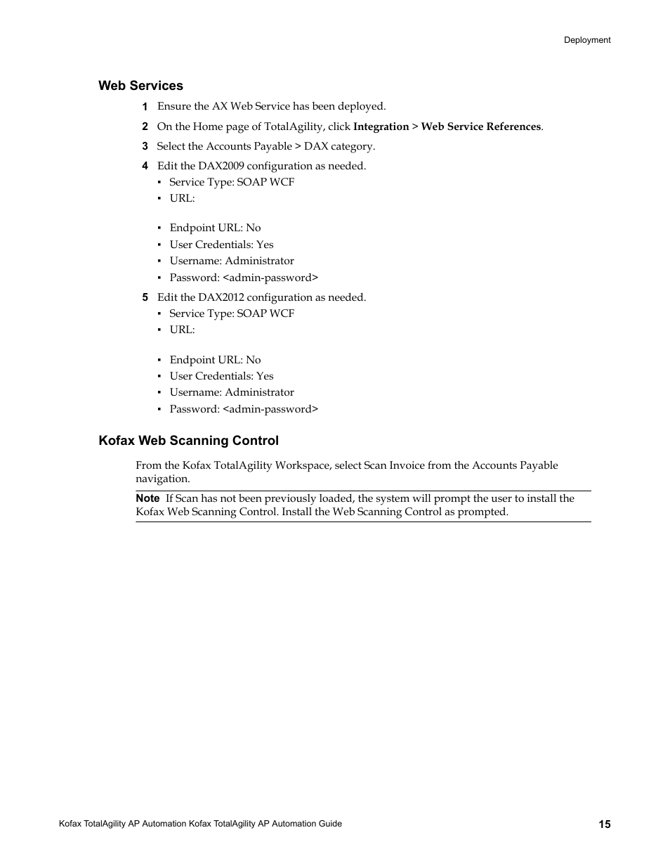 Web services, Kofax web scanning control, Web services kofax web scanning control | Kofax TotalAgility AP Automation User Manual | Page 15 / 43