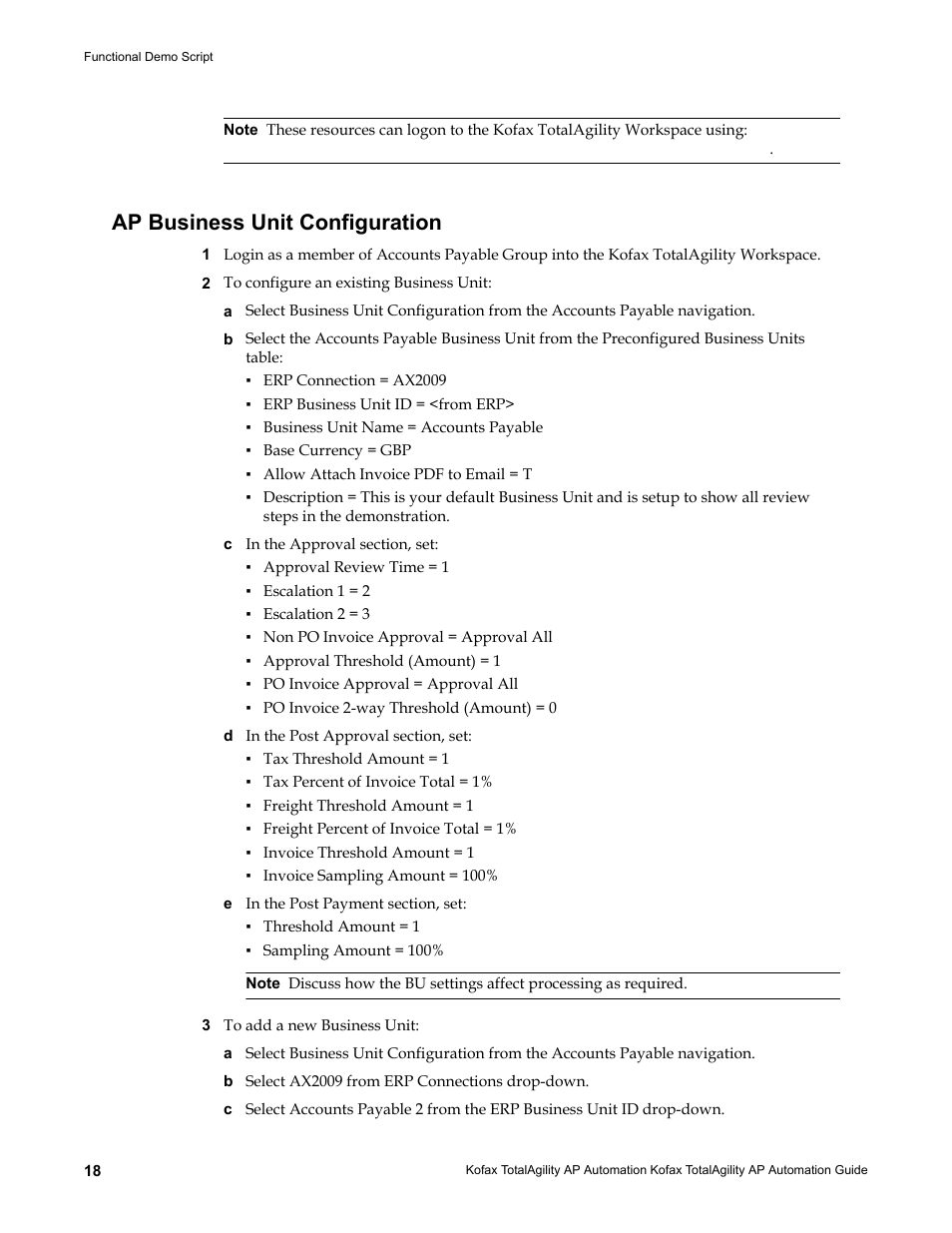 Ap business unit configuration | Kofax TotalAgility AP Automation User Manual | Page 18 / 43