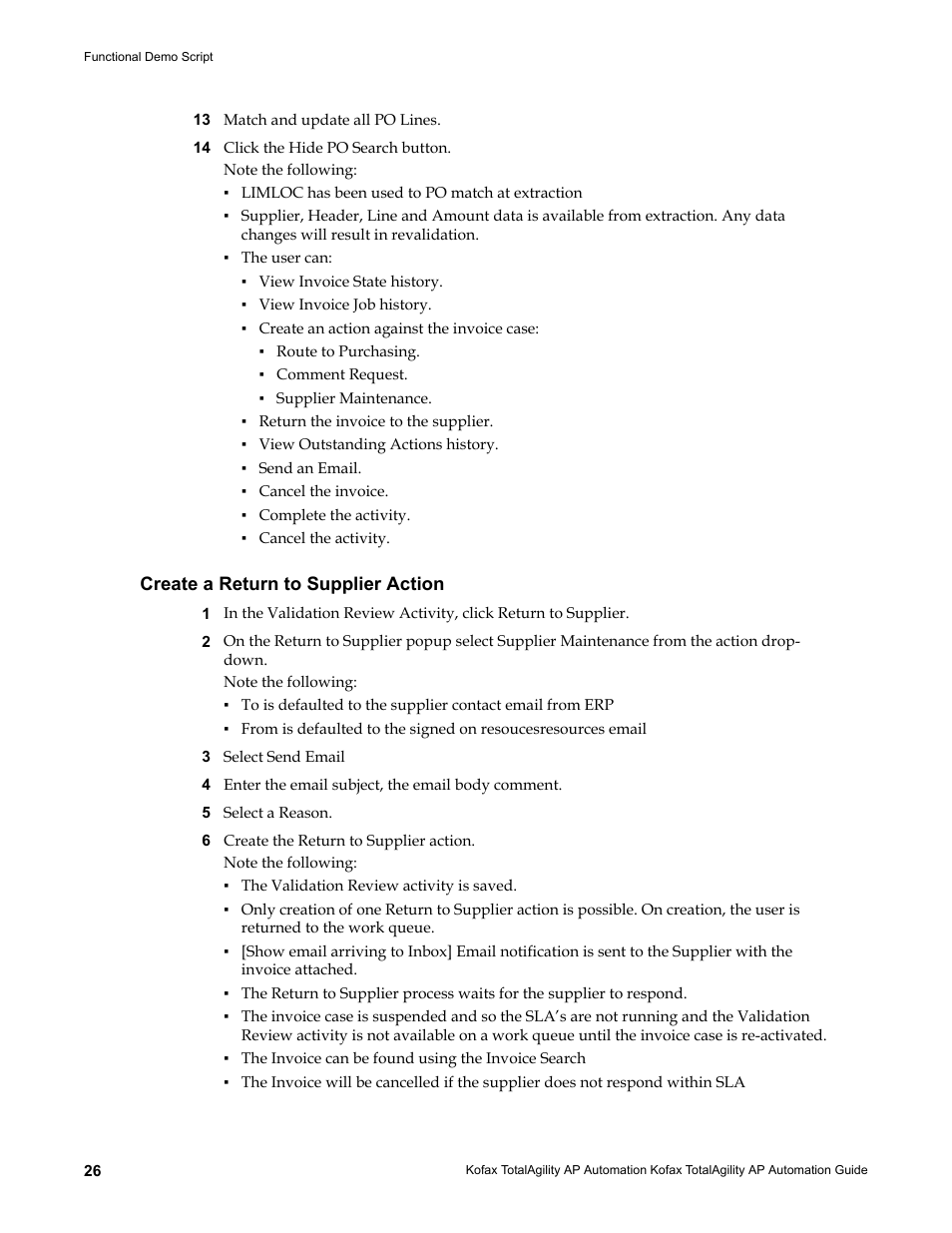 Create a return to supplier action | Kofax TotalAgility AP Automation User Manual | Page 26 / 43