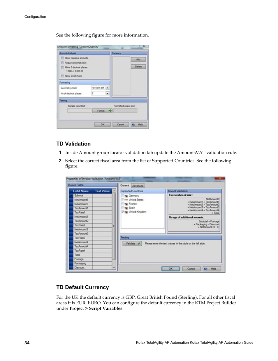 Td validation, Td default currency | Kofax TotalAgility AP Automation User Manual | Page 34 / 43