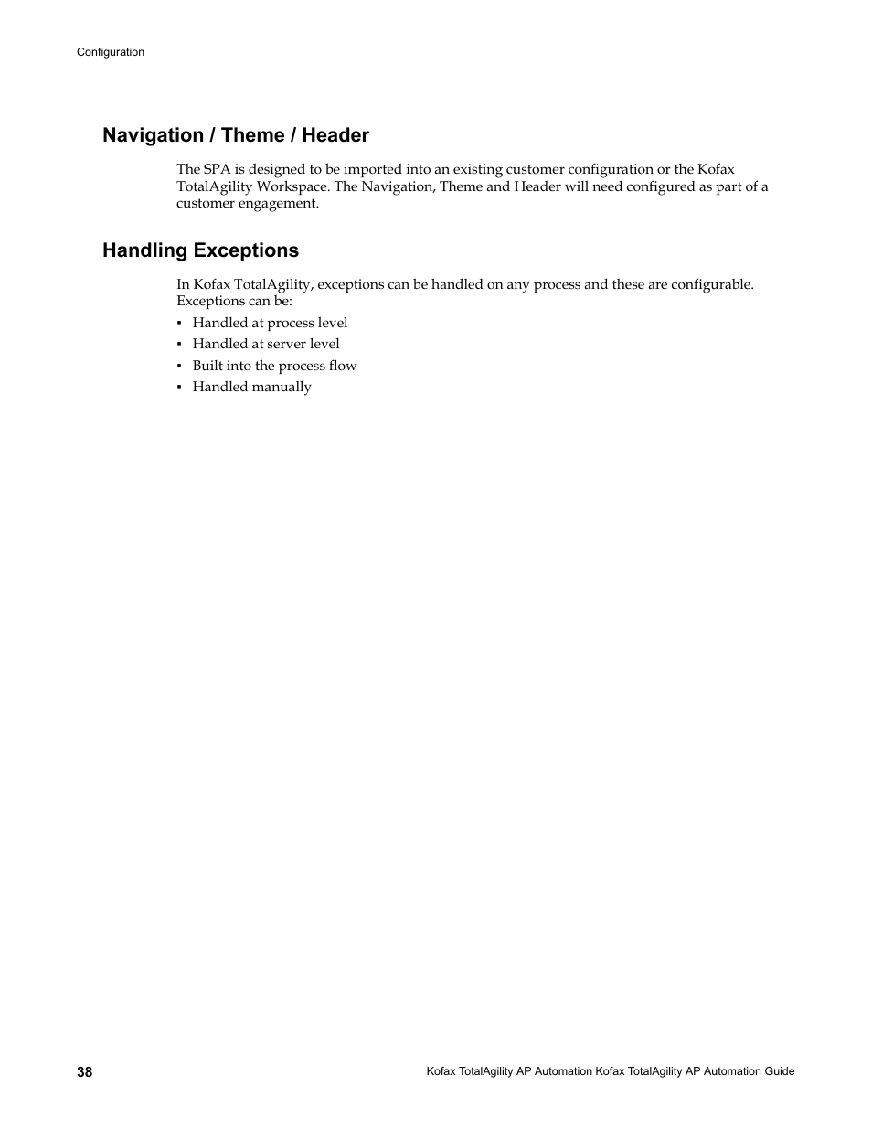 Navigation / theme / header, Handling exceptions | Kofax TotalAgility AP Automation User Manual | Page 38 / 43