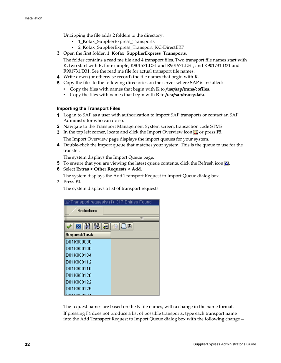 Importing the transport files | Kofax SupplierExpress User Manual | Page 32 / 80