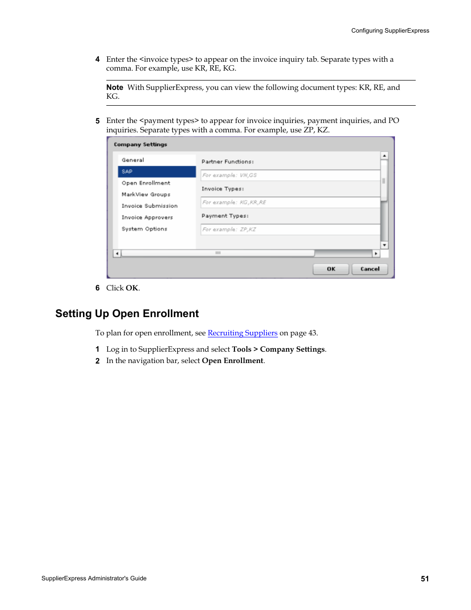 Setting up open enrollment | Kofax SupplierExpress User Manual | Page 51 / 80