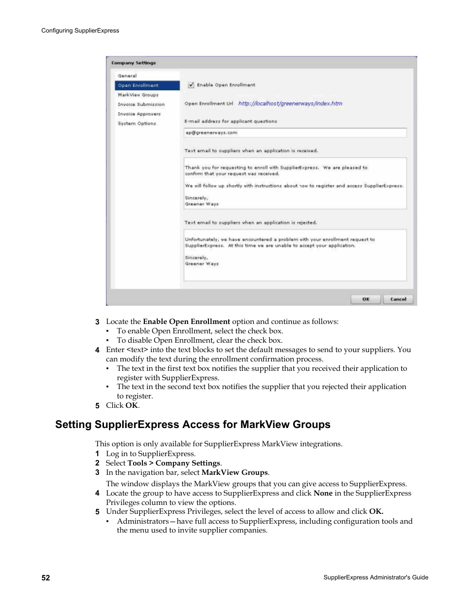 Setting supplierexpress access for markview groups | Kofax SupplierExpress User Manual | Page 52 / 80