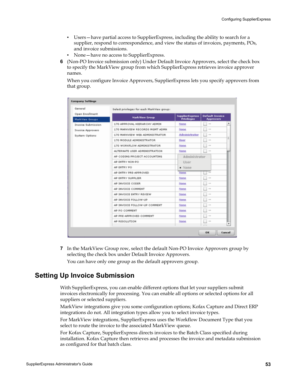 Setting up invoice submission | Kofax SupplierExpress User Manual | Page 53 / 80