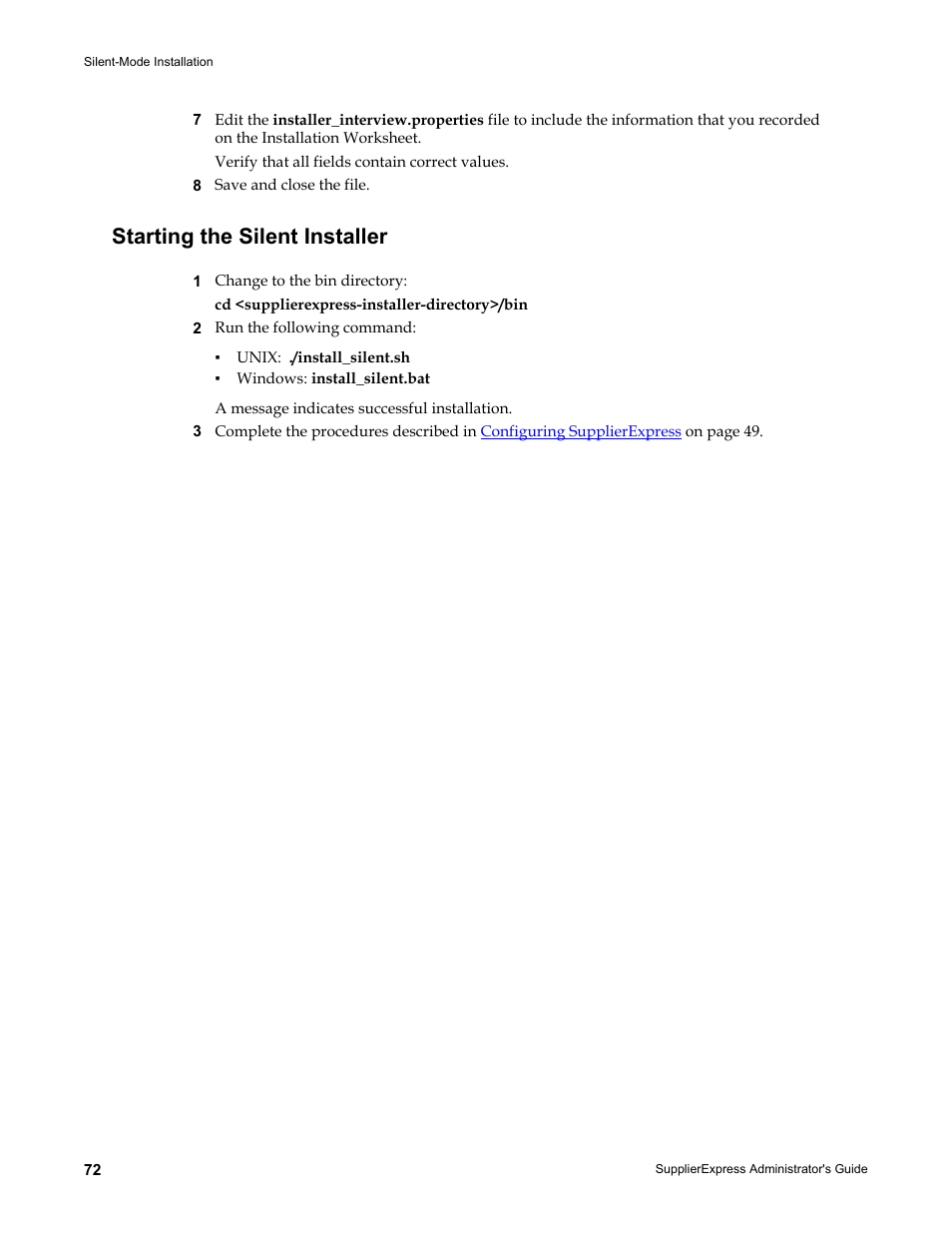 Starting the silent installer | Kofax SupplierExpress User Manual | Page 72 / 80