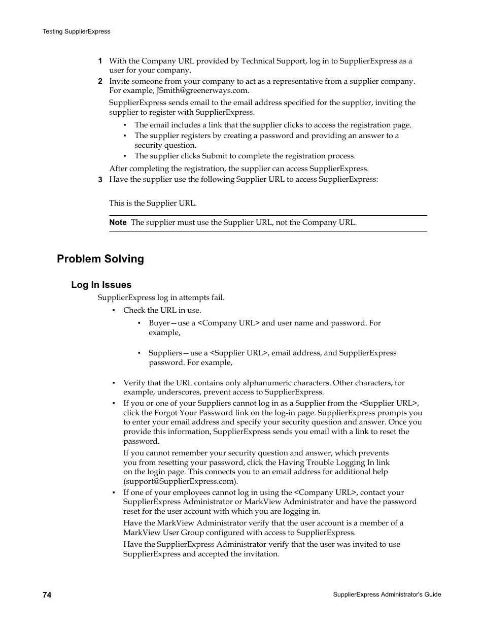 Problem solving, Log in issues | Kofax SupplierExpress User Manual | Page 74 / 80