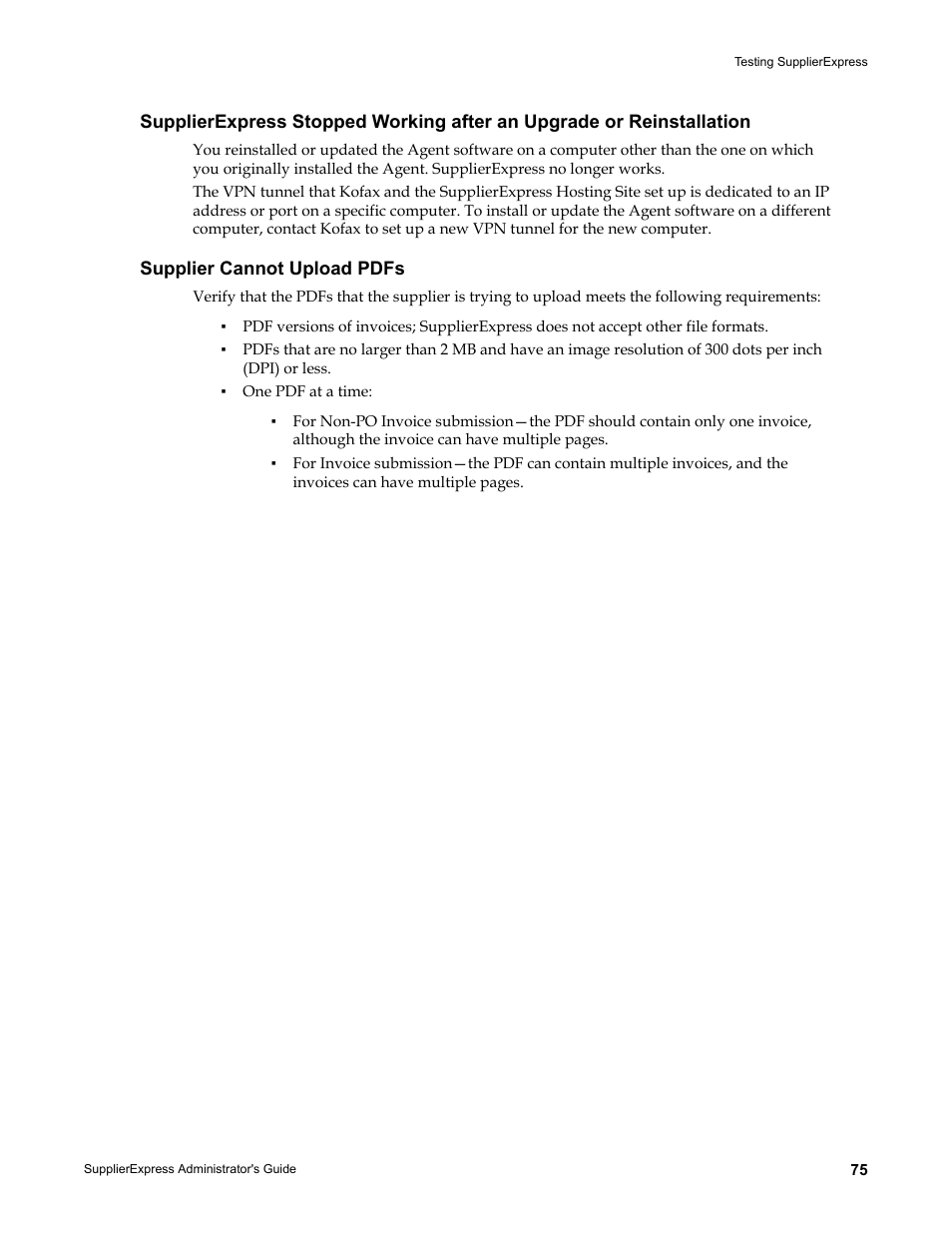 Supplier cannot upload pdfs | Kofax SupplierExpress User Manual | Page 75 / 80