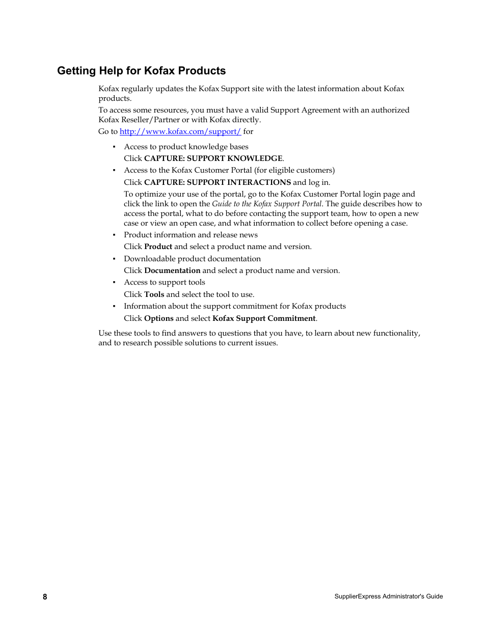 Getting help for kofax products | Kofax SupplierExpress User Manual | Page 8 / 80