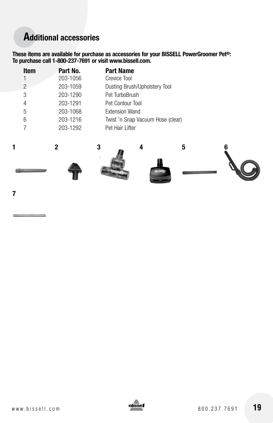 Dditional accessories | Bissell 4104SERIES User Manual | Page 19 / 20