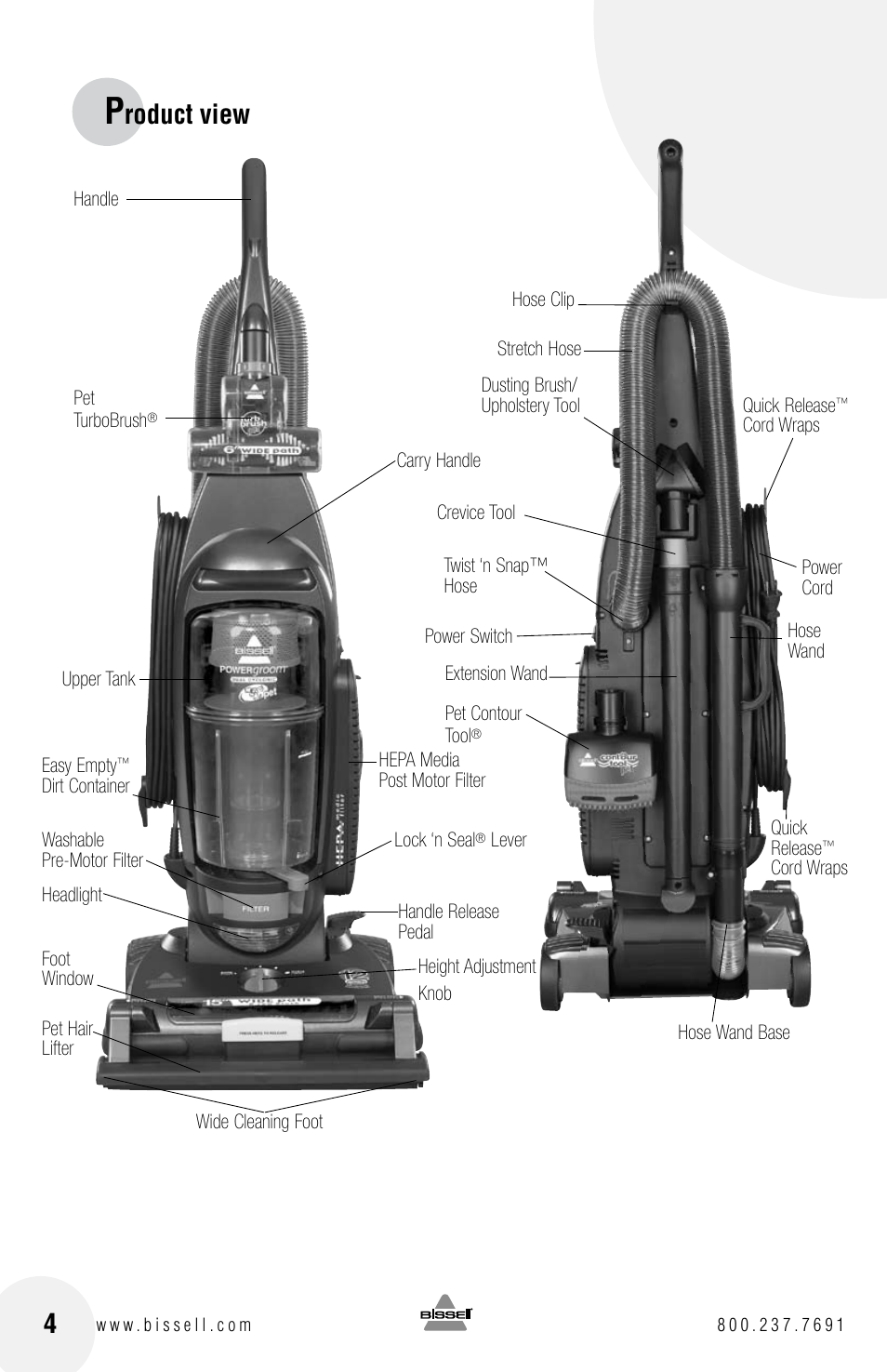 Roduct view | Bissell 4104SERIES User Manual | Page 4 / 20