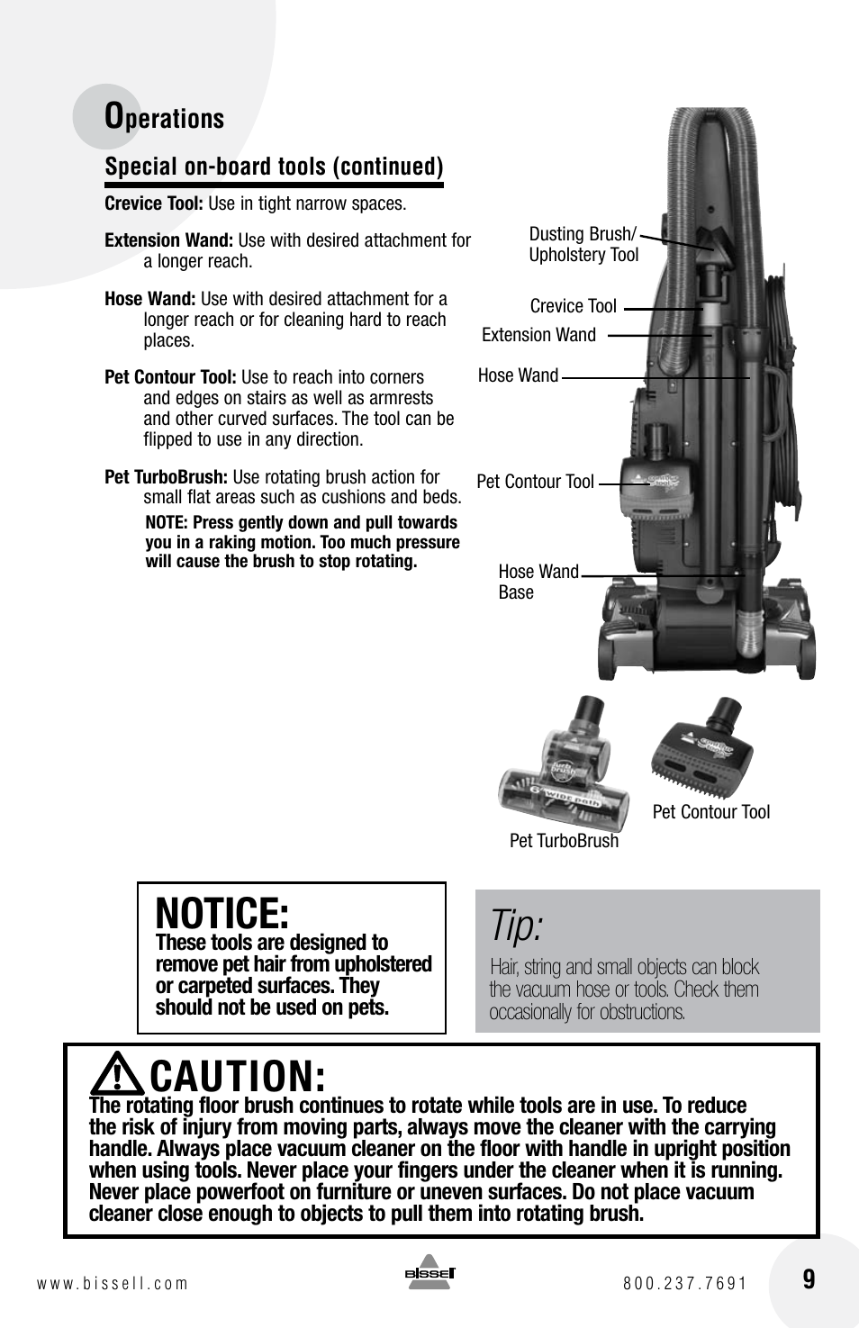 Caution, Notice, Perations 9 | Bissell 4104SERIES User Manual | Page 9 / 20