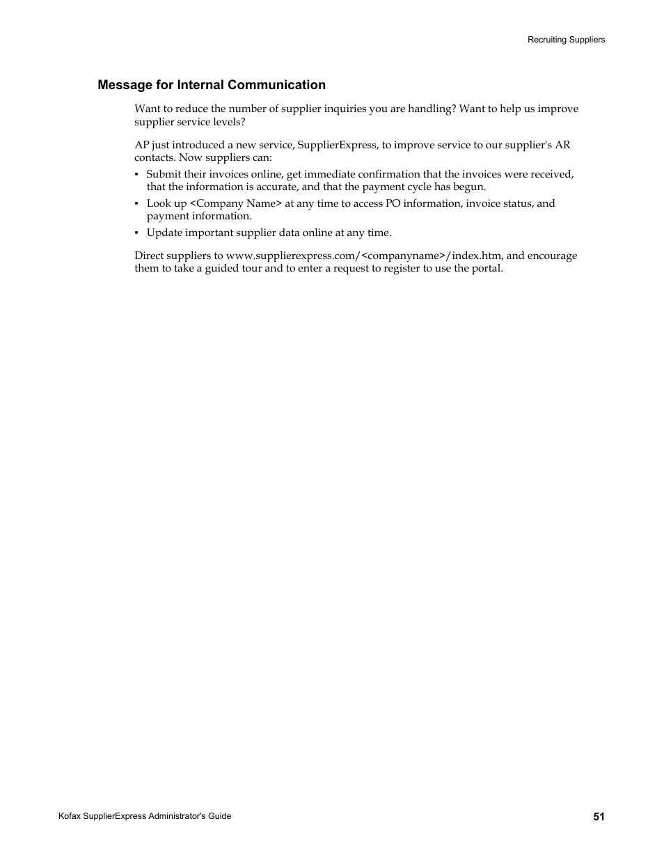 Message for internal communication | Kofax SupplierExpress User Manual | Page 51 / 94