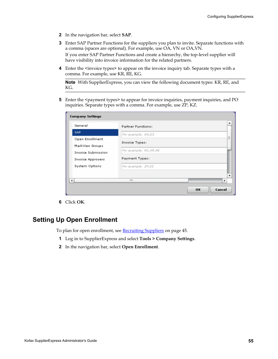 Setting up open enrollment | Kofax SupplierExpress User Manual | Page 55 / 94
