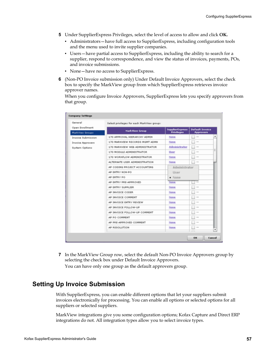 Setting up invoice submission | Kofax SupplierExpress User Manual | Page 57 / 94