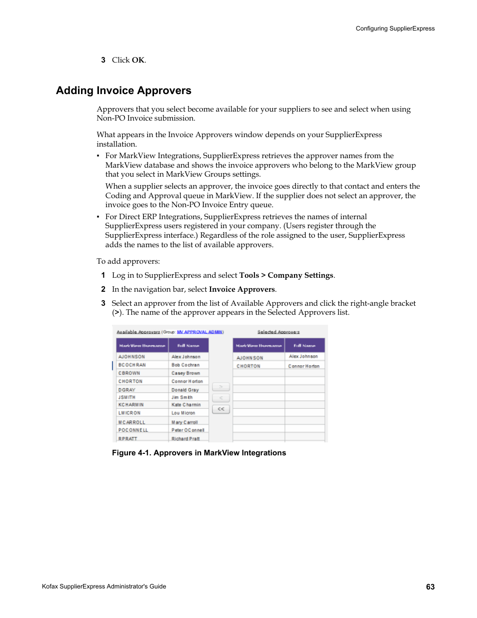 Adding invoice approvers | Kofax SupplierExpress User Manual | Page 63 / 94