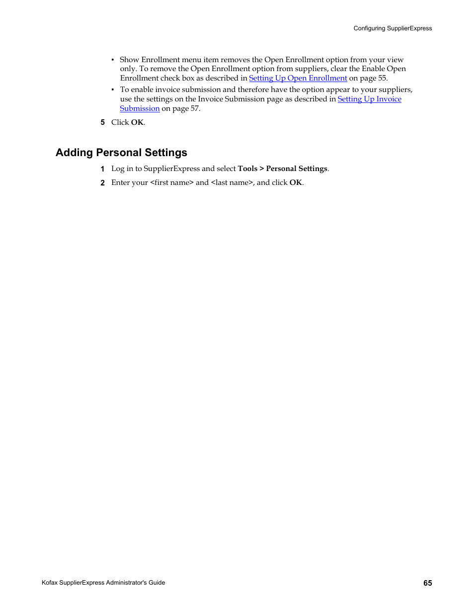 Adding personal settings | Kofax SupplierExpress User Manual | Page 65 / 94