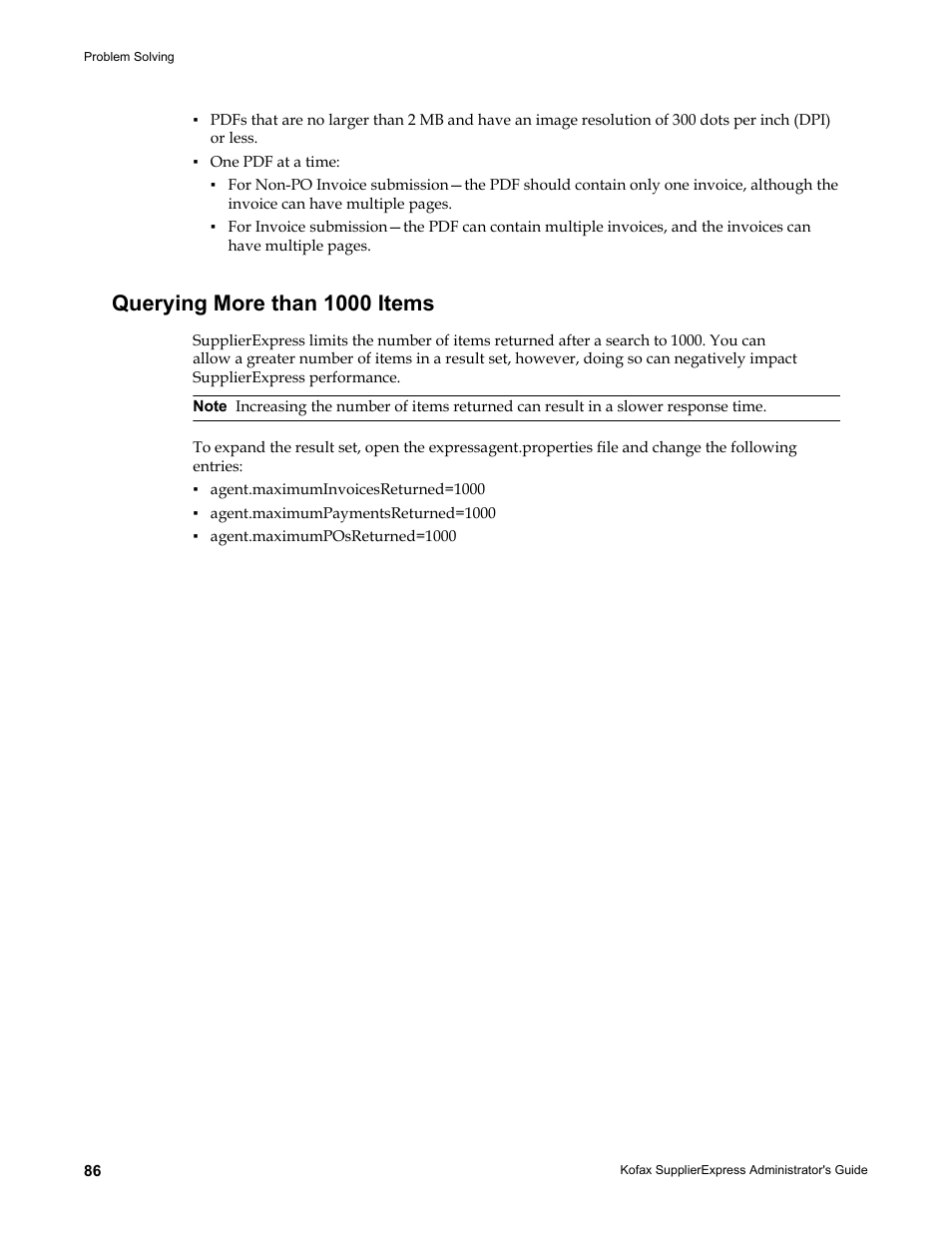 Querying more than 1000 items | Kofax SupplierExpress User Manual | Page 86 / 94