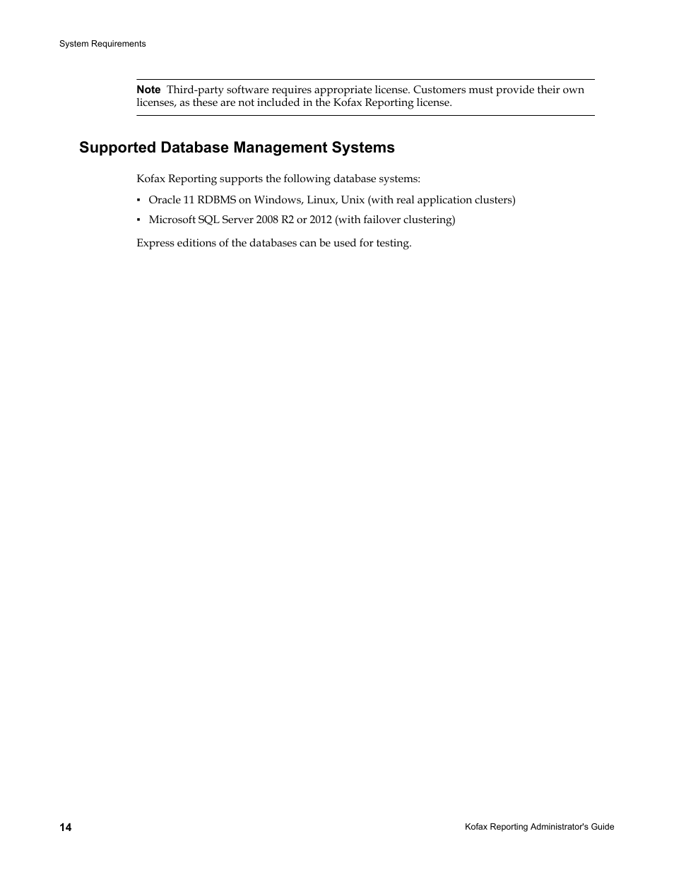 Supported database management systems | Kofax Capture User Manual | Page 14 / 44