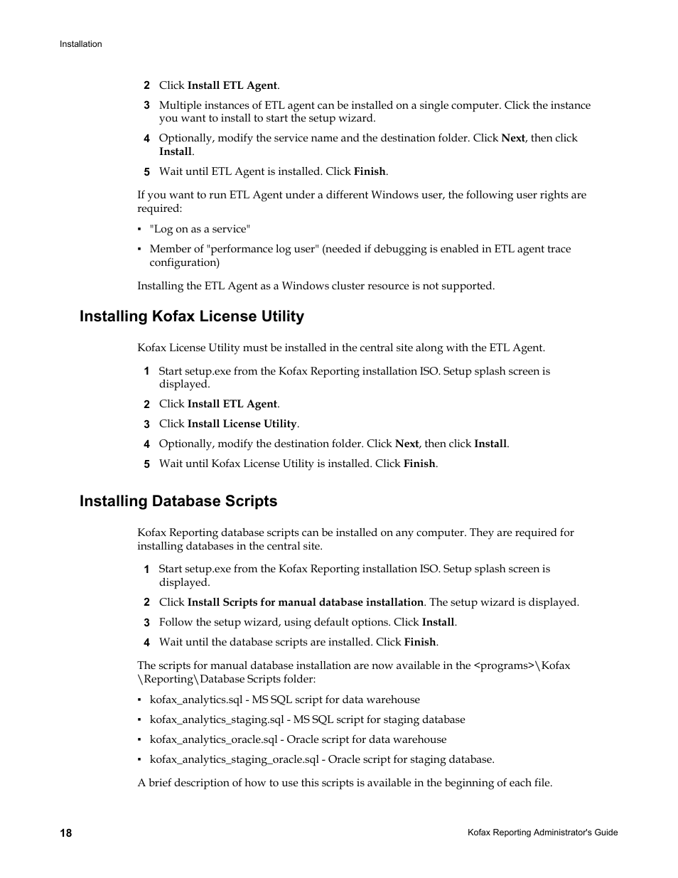 Installing kofax license utility, Installing database scripts | Kofax Capture User Manual | Page 18 / 44