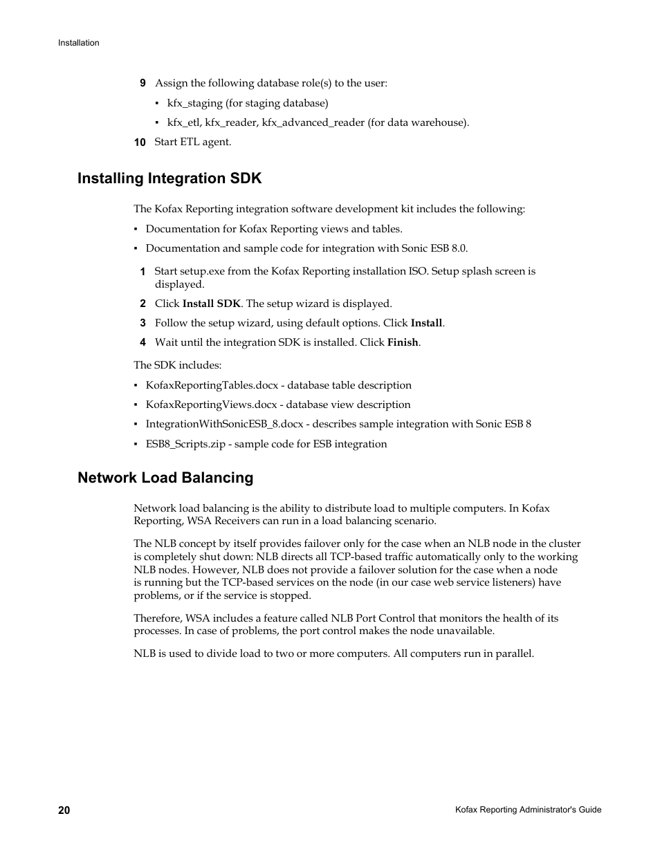 Installing integration sdk, Network load balancing, Installing integration | Kofax Capture User Manual | Page 20 / 44