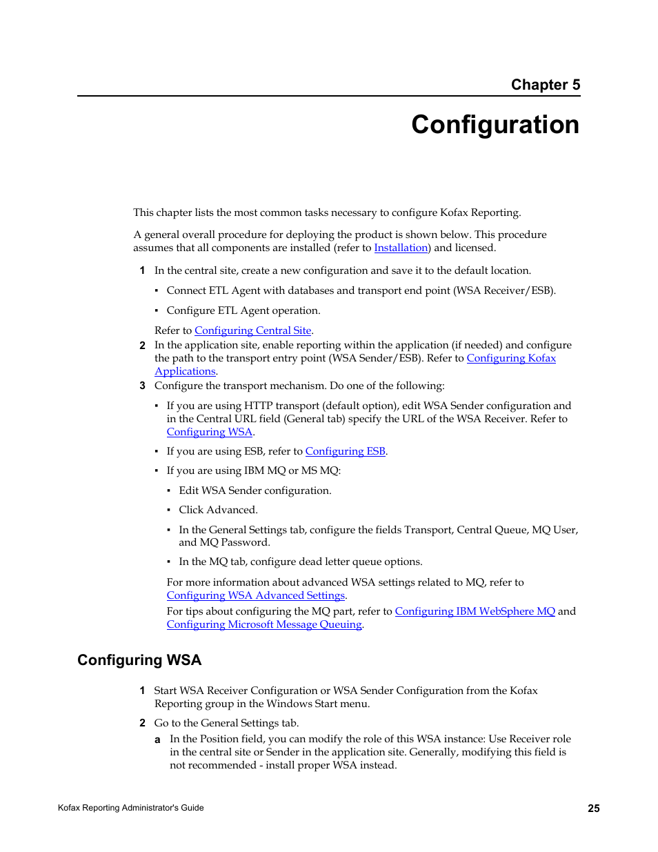 Configuration, Configuring wsa, Chapter 5 | Kofax Capture User Manual | Page 25 / 44