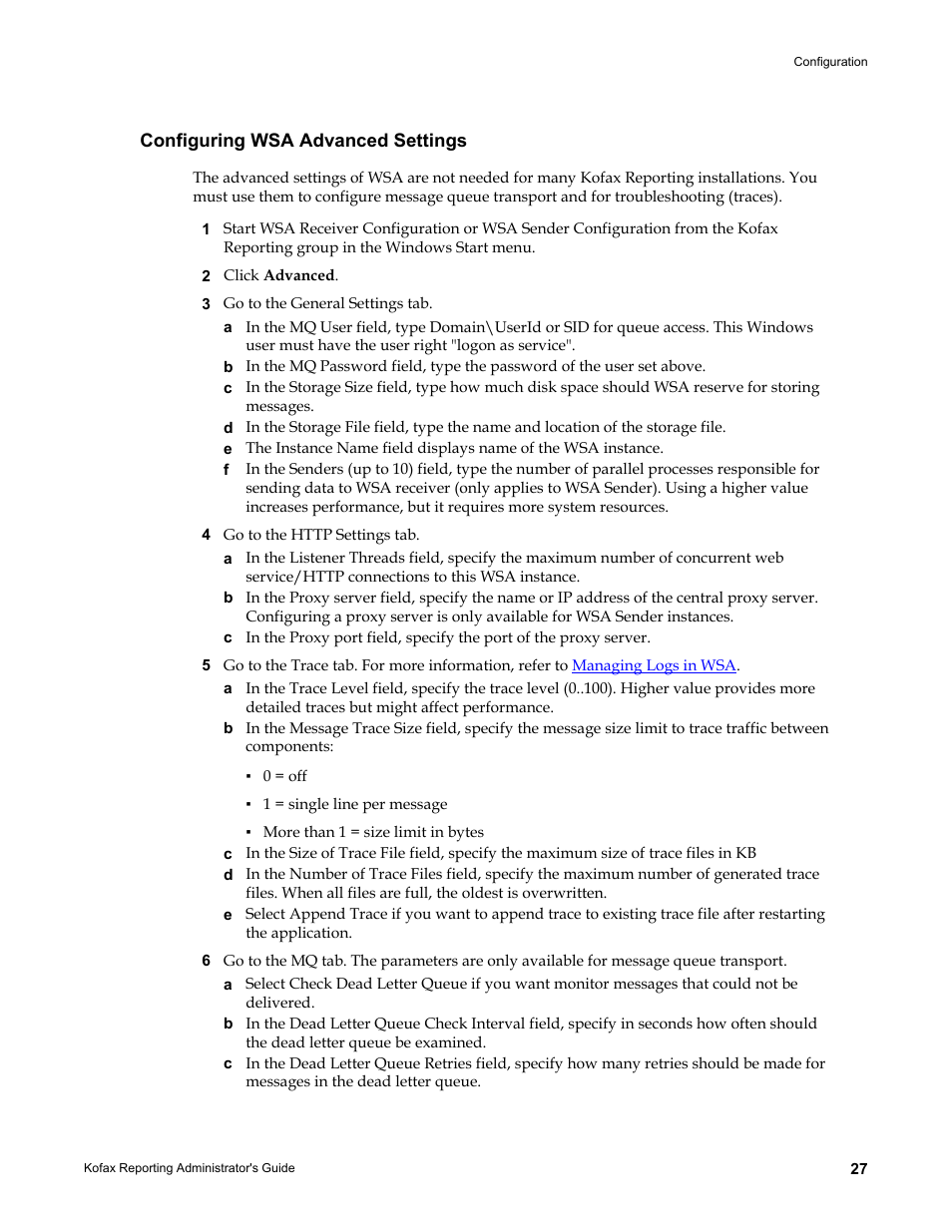 Configuring wsa advanced settings | Kofax Capture User Manual | Page 27 / 44