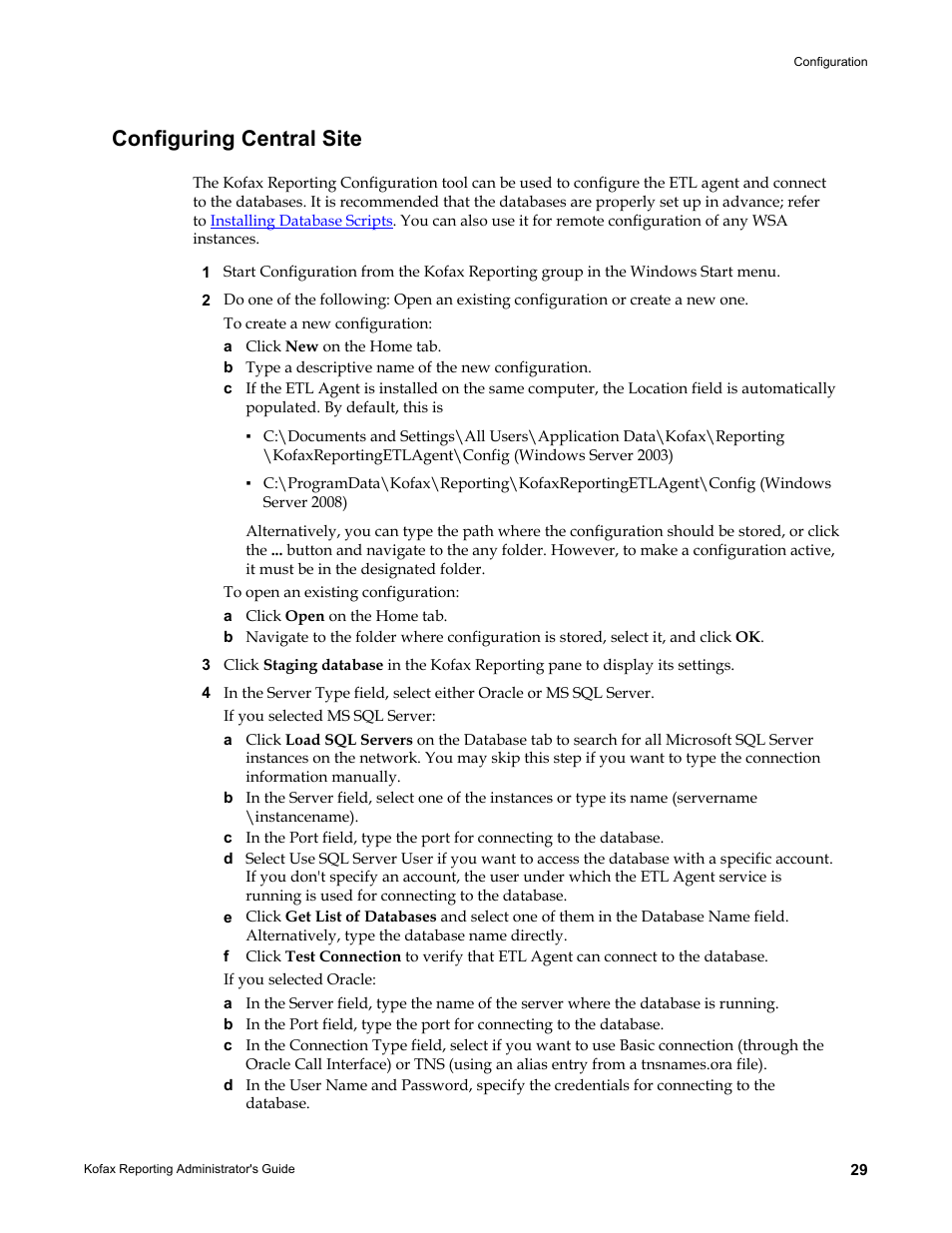 Configuring central site, Refer to | Kofax Capture User Manual | Page 29 / 44