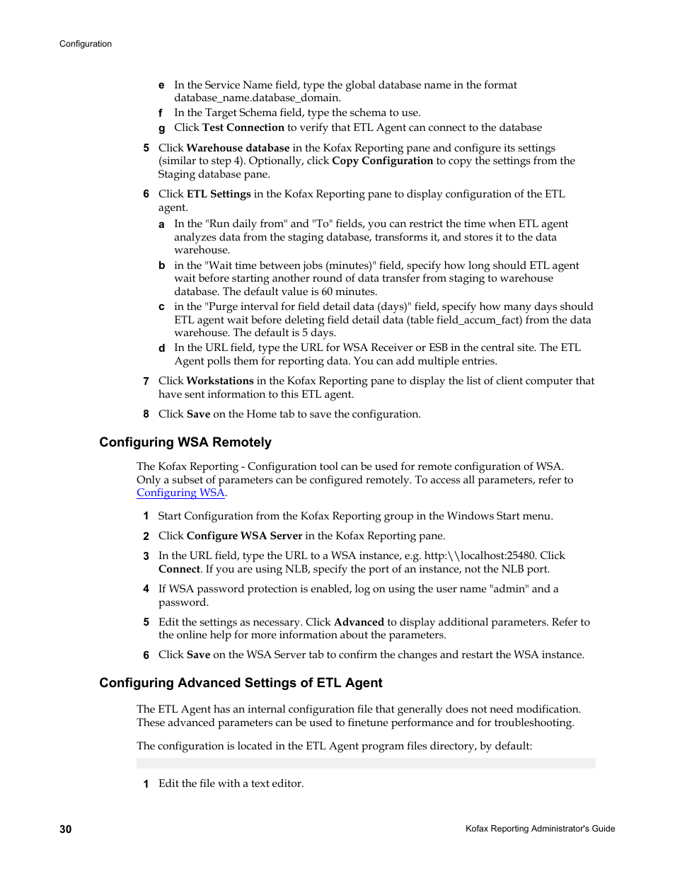 Configuring wsa remotely, Configuring advanced settings of etl agent, Individually. refer to | Kofax Capture User Manual | Page 30 / 44