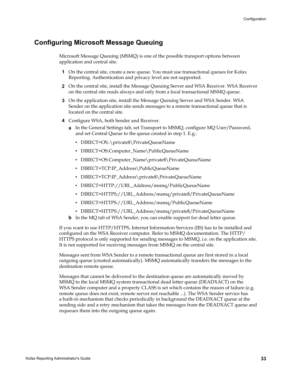 Configuring microsoft message queuing | Kofax Capture User Manual | Page 33 / 44