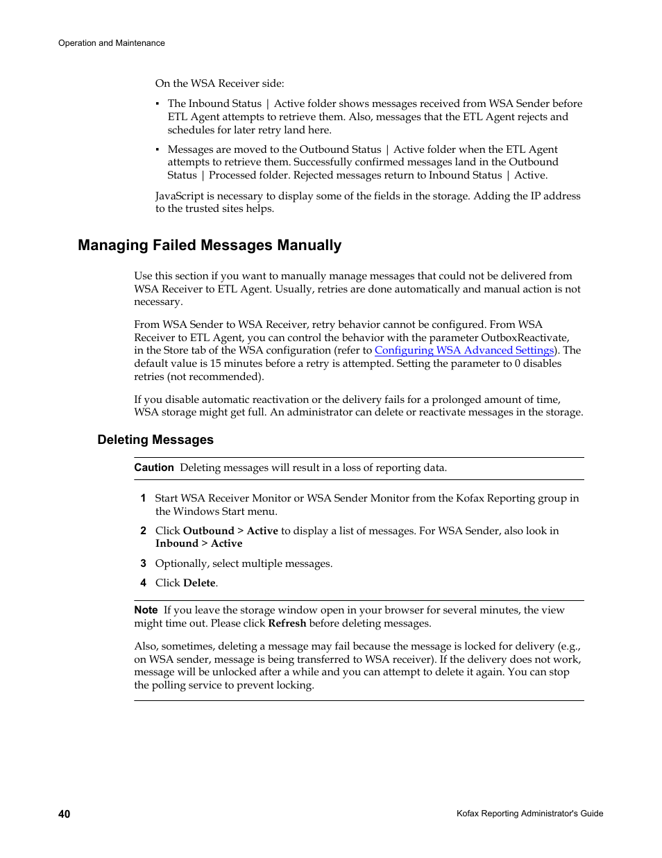 Managing failed messages manually, Deleting messages | Kofax Capture User Manual | Page 40 / 44