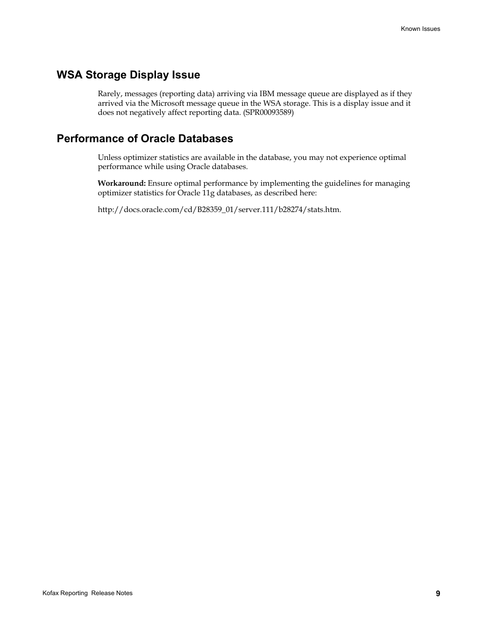 Wsa storage display issue, Performance of oracle databases | Kofax Capture User Manual | Page 9 / 10