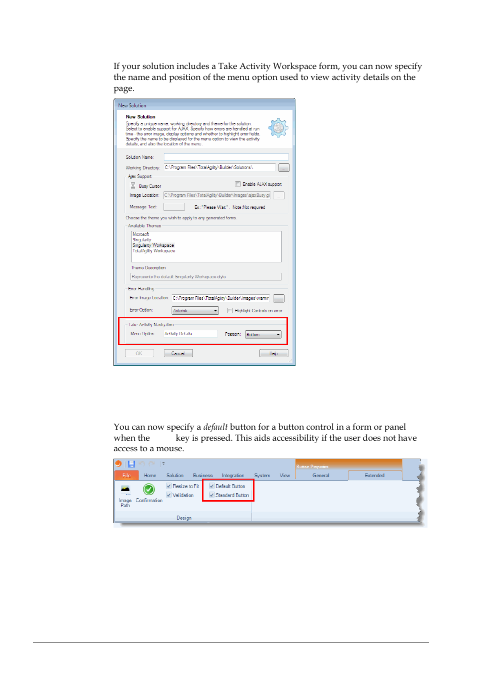 Configurable activity details menu option, Default button | Kofax TotalAgility User Manual | Page 21 / 28