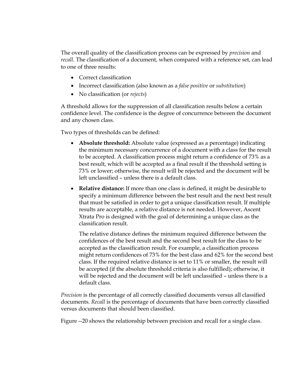 Thresholds, precision, and recall | Kofax Getting Started with Ascent Xtrata Pro User Manual | Page 108 / 623