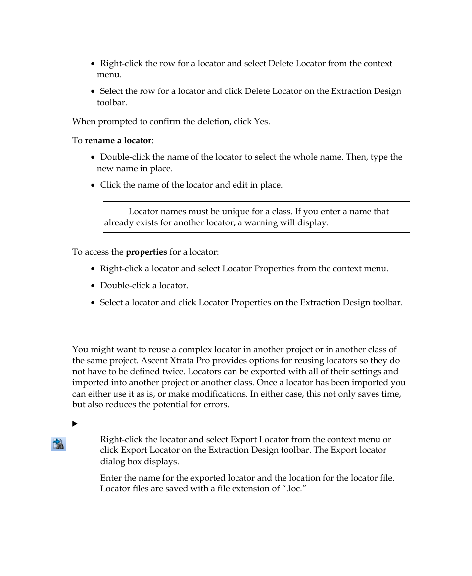 Exporting and importing locators | Kofax Getting Started with Ascent Xtrata Pro User Manual | Page 141 / 623
