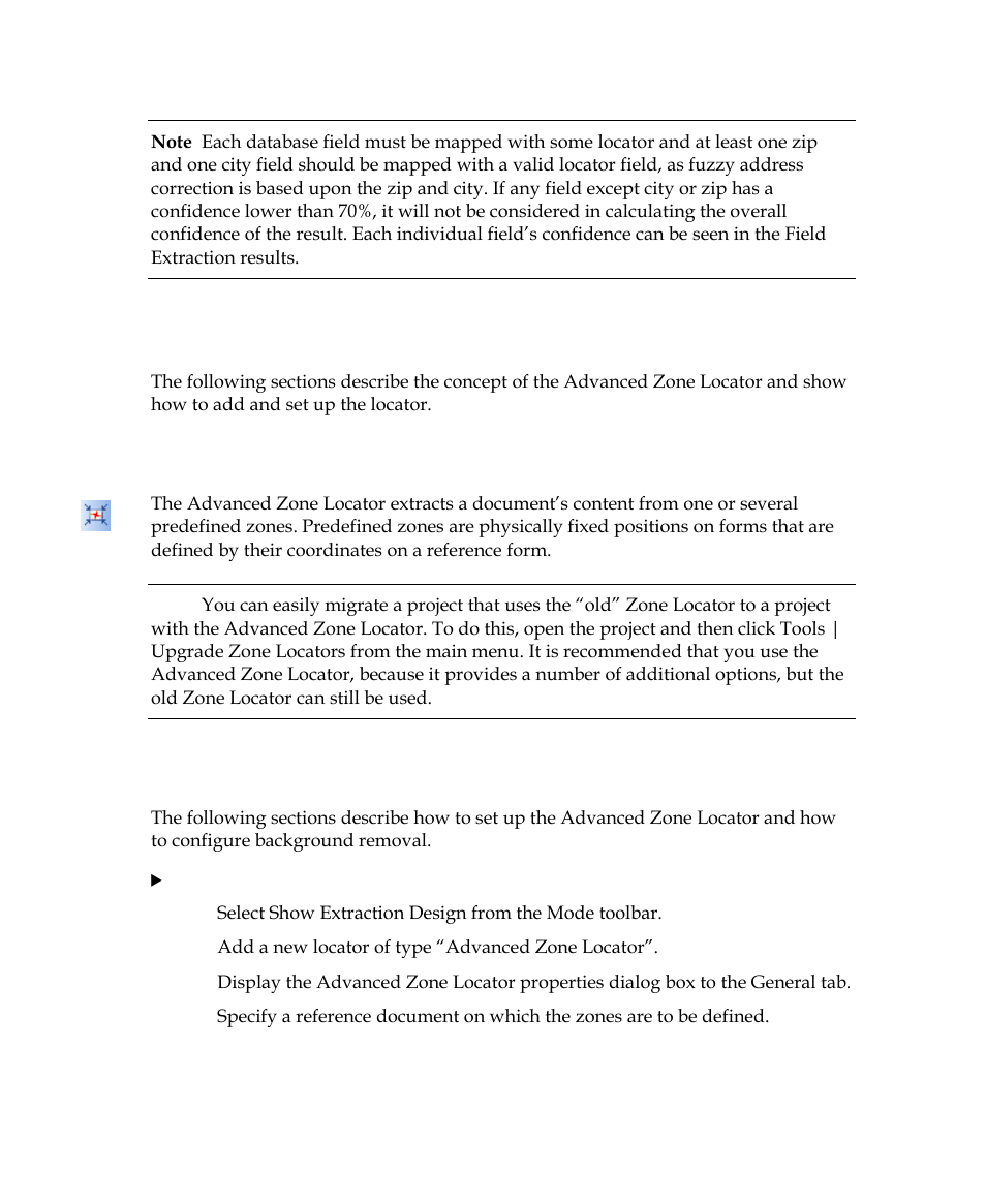 Advanced zone locator, Concept, Properties | Kofax Getting Started with Ascent Xtrata Pro User Manual | Page 161 / 623