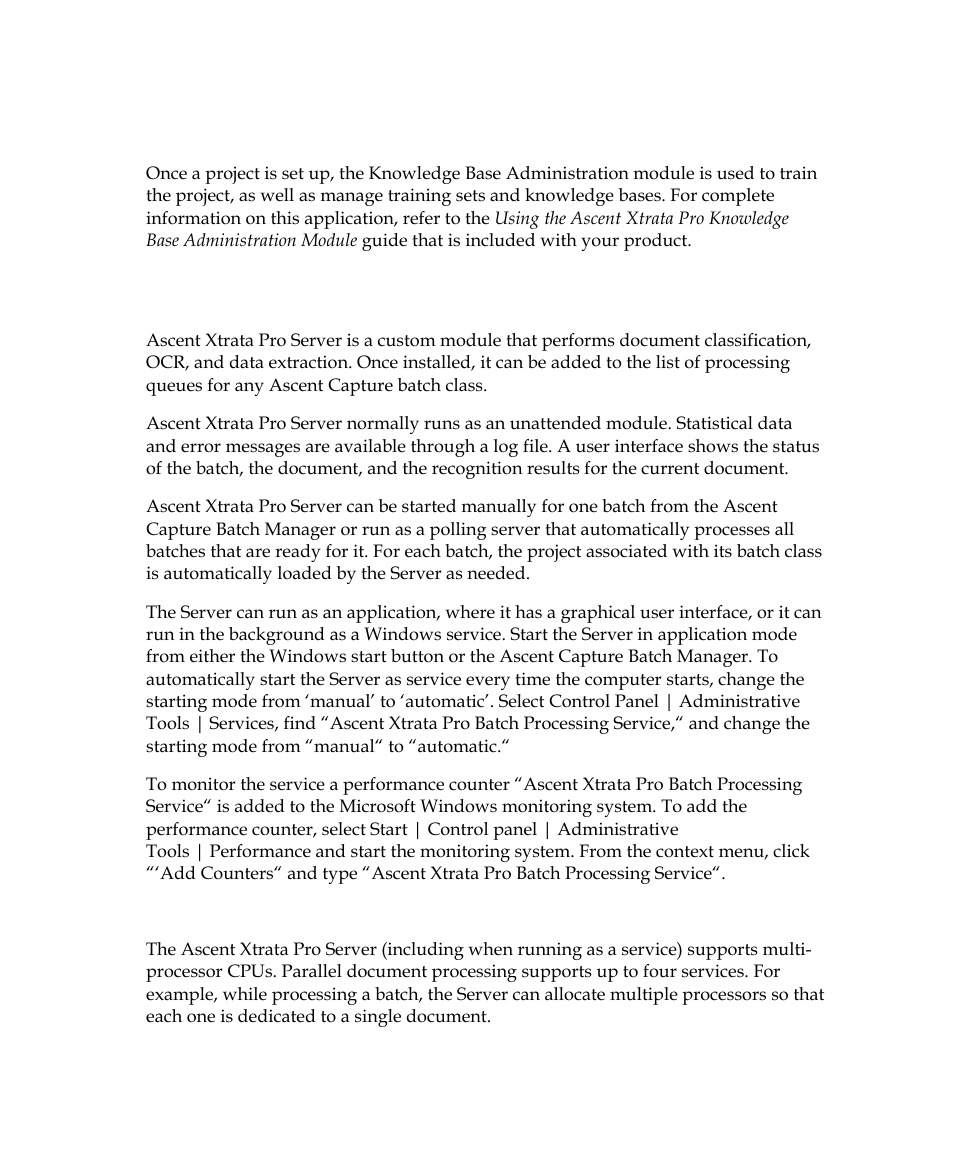 Ascent xtrata pro knowledge base administration, Ascent xtrata pro server | Kofax Getting Started with Ascent Xtrata Pro User Manual | Page 25 / 623