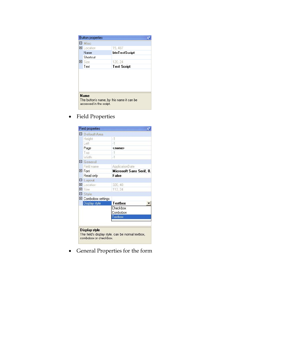 Force field valid, S for buttons, Field | Kofax Getting Started with Ascent Xtrata Pro User Manual | Page 258 / 623