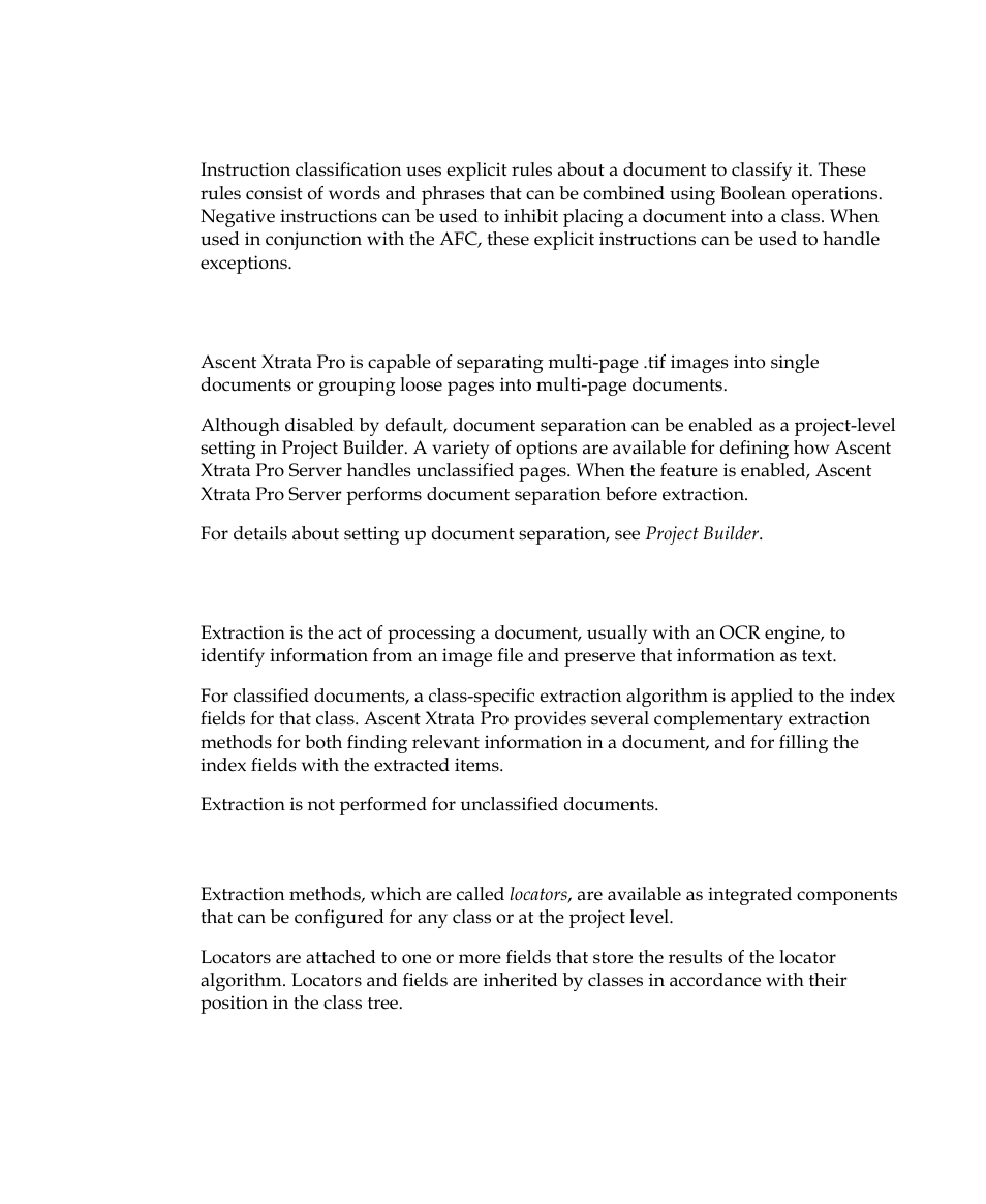 Instruction classification, Document separation, Extraction | Locators | Kofax Getting Started with Ascent Xtrata Pro User Manual | Page 28 / 623