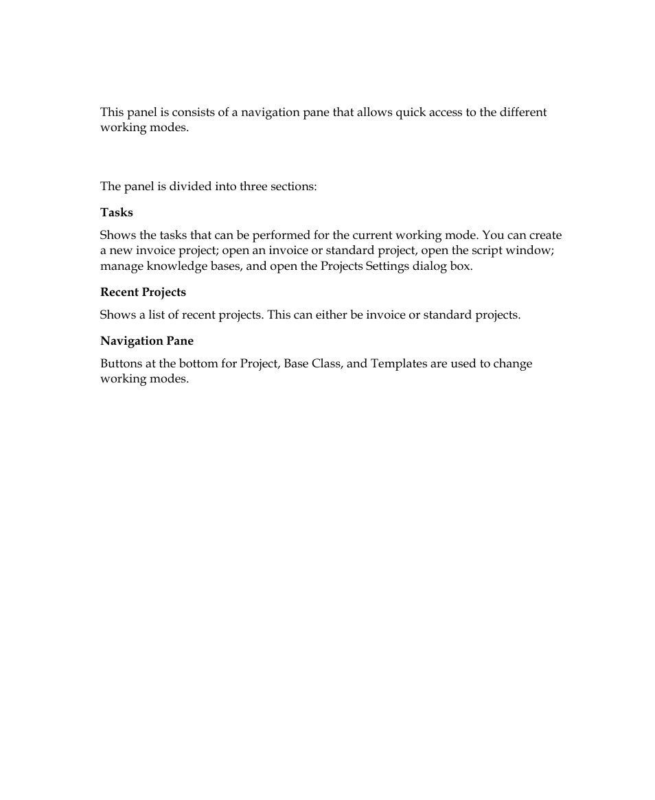 Project panel for invoice projects | Kofax Getting Started with Ascent Xtrata Pro User Manual | Page 281 / 623