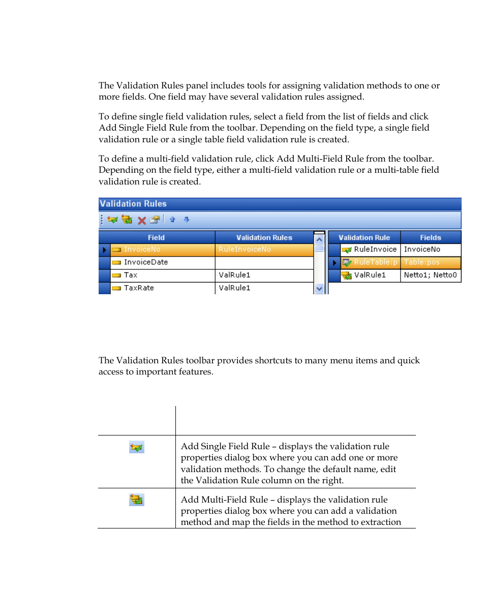 Validation rules panel | Kofax Getting Started with Ascent Xtrata Pro User Manual | Page 292 / 623
