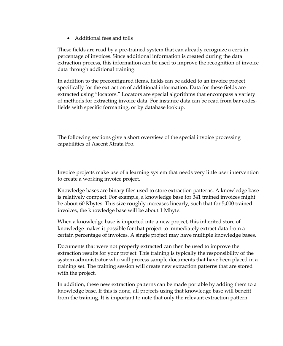 Special invoice processing technology, Knowledge bases | Kofax Getting Started with Ascent Xtrata Pro User Manual | Page 32 / 623