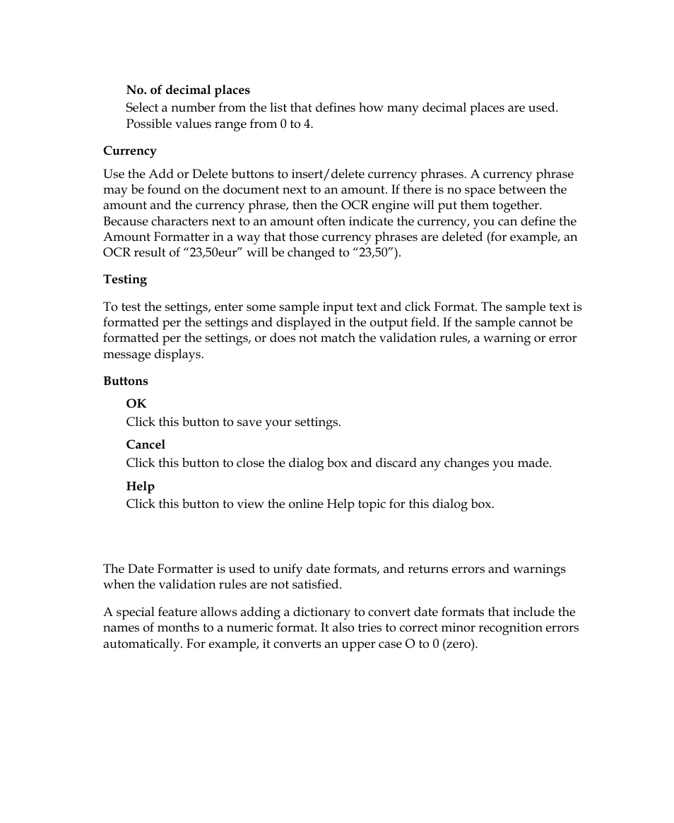 Date formatting properties dialog box | Kofax Getting Started with Ascent Xtrata Pro User Manual | Page 327 / 623
