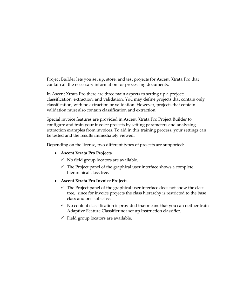 Chapter 2 - project builder, Introduction, Project builder | Chapter 2 | Kofax Getting Started with Ascent Xtrata Pro User Manual | Page 36 / 623